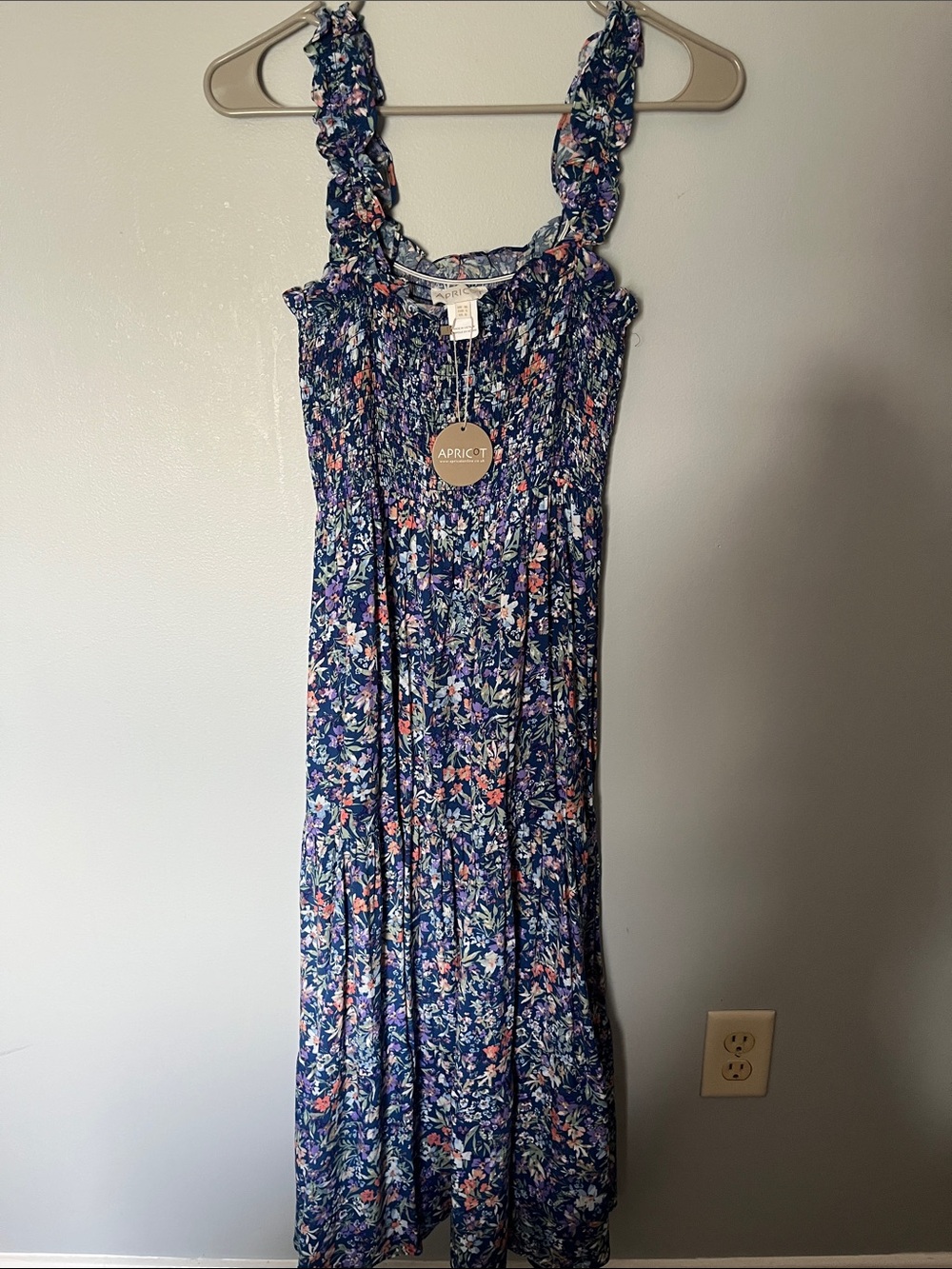 APRICOT Navy Floral Smocked-Strap Maxi Dress